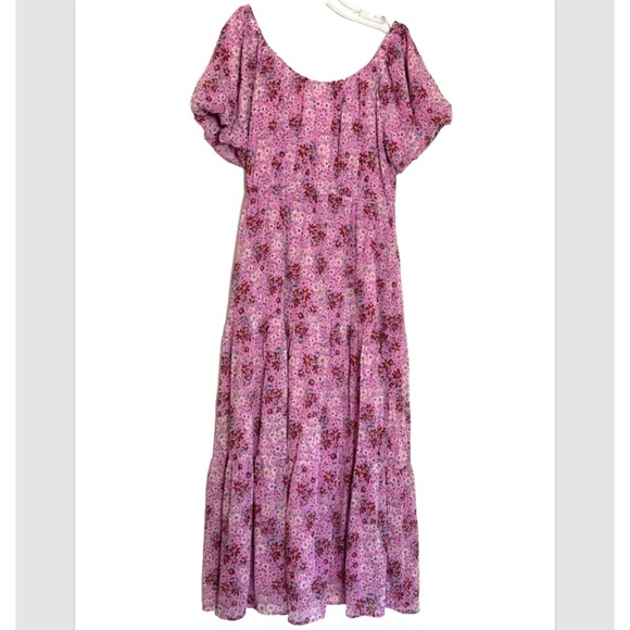 Draper James Lilac Chiffon Ditsy Floral Tiered Maxi Dress Med Cottagecore Boho - Picture 2 of 7